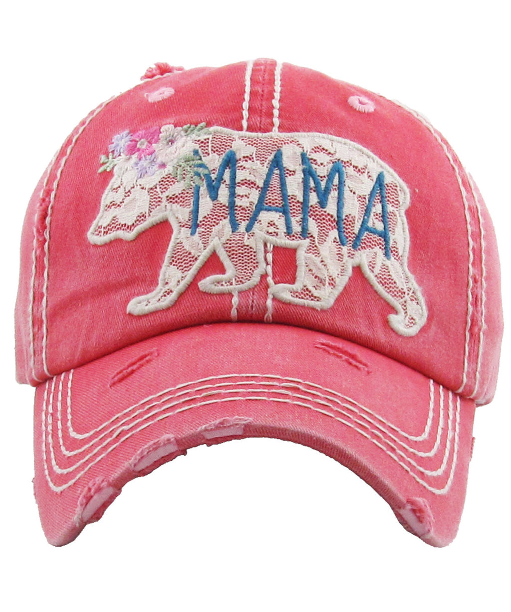 Pink Mama Bear Lace Baseball Cap