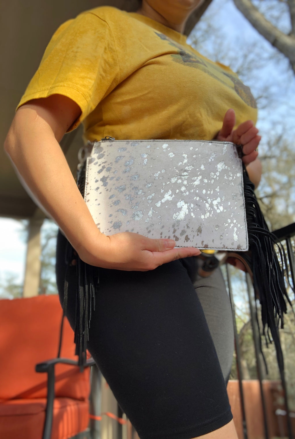 White and Silver Acid Washed Crossbody Clutch