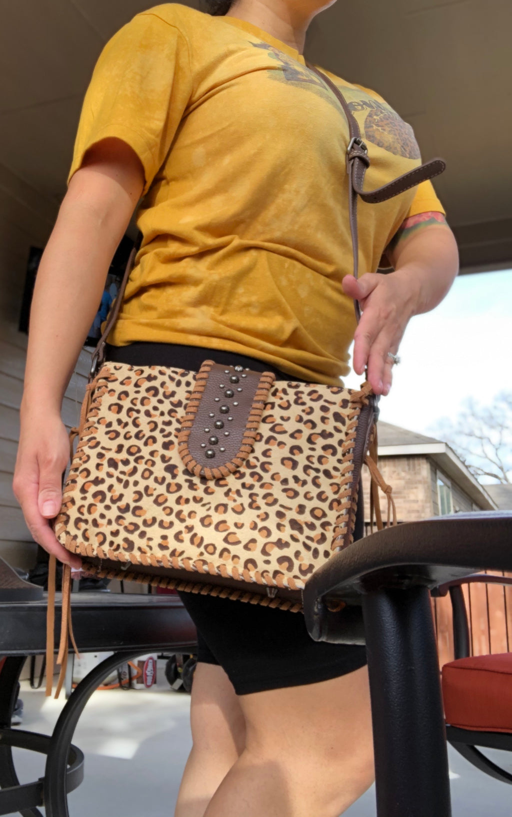 Frisky Business Small Hair on Hide Leopard Bag